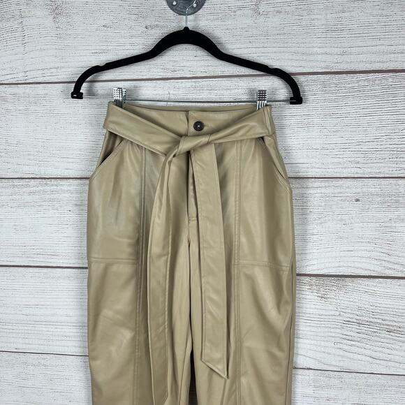 BCBG Generation Women's Khaki Faux Leather Tie Waist Pants Size XS - Picture 2 of 7